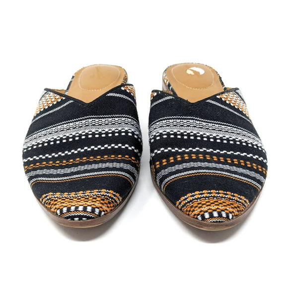 Universal Thread Womens 9.5 Lana Mules Tribal Black Gold White Stripe Shoes - Picture 3 of 7